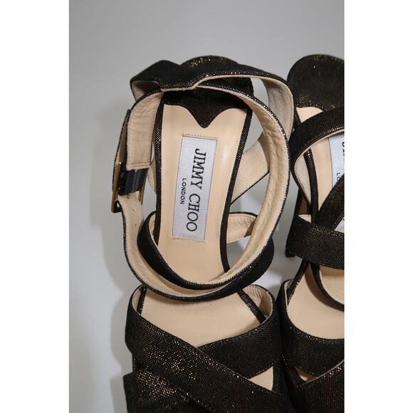 Jimmy Choo Metallic Louisa Peep Toe Strappy Platform Heel Sandals Gold Size 36.5 - Picture 3 of 10